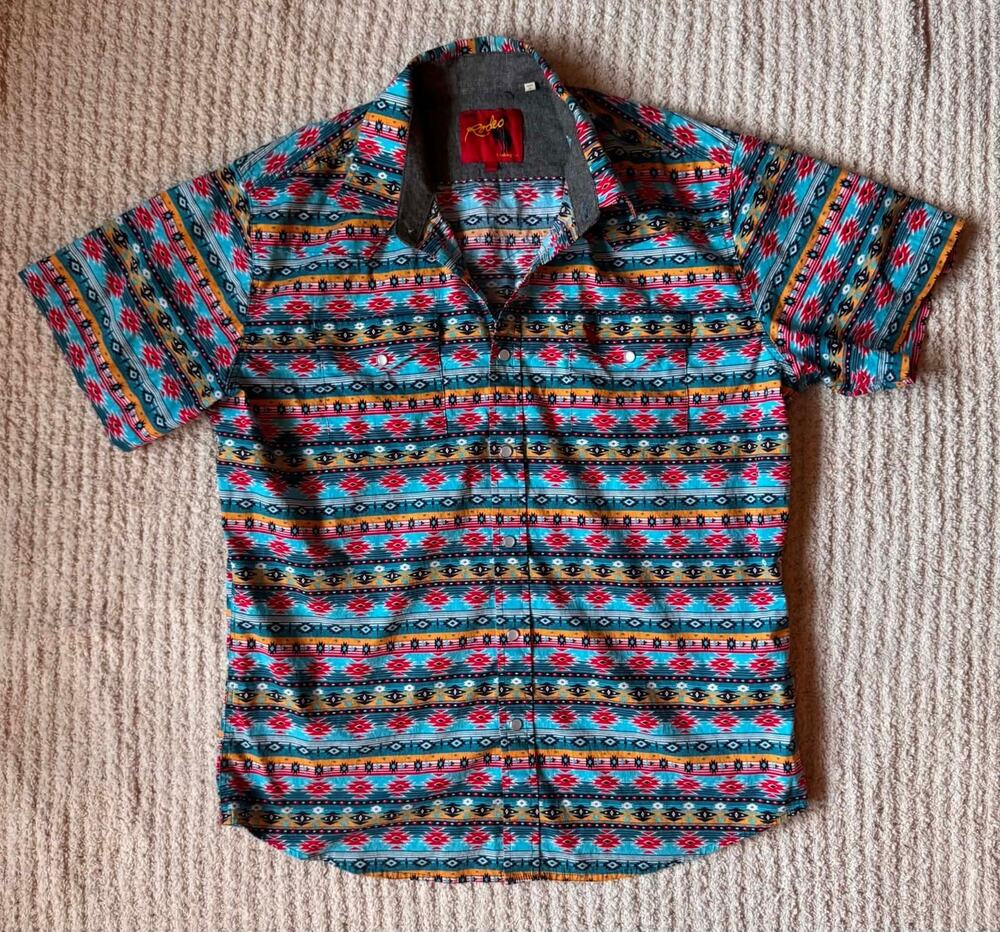 Rodeo Clothing Co Aztec Cowboy Western Shirt Mens XL Southwestern Y2K Button Up